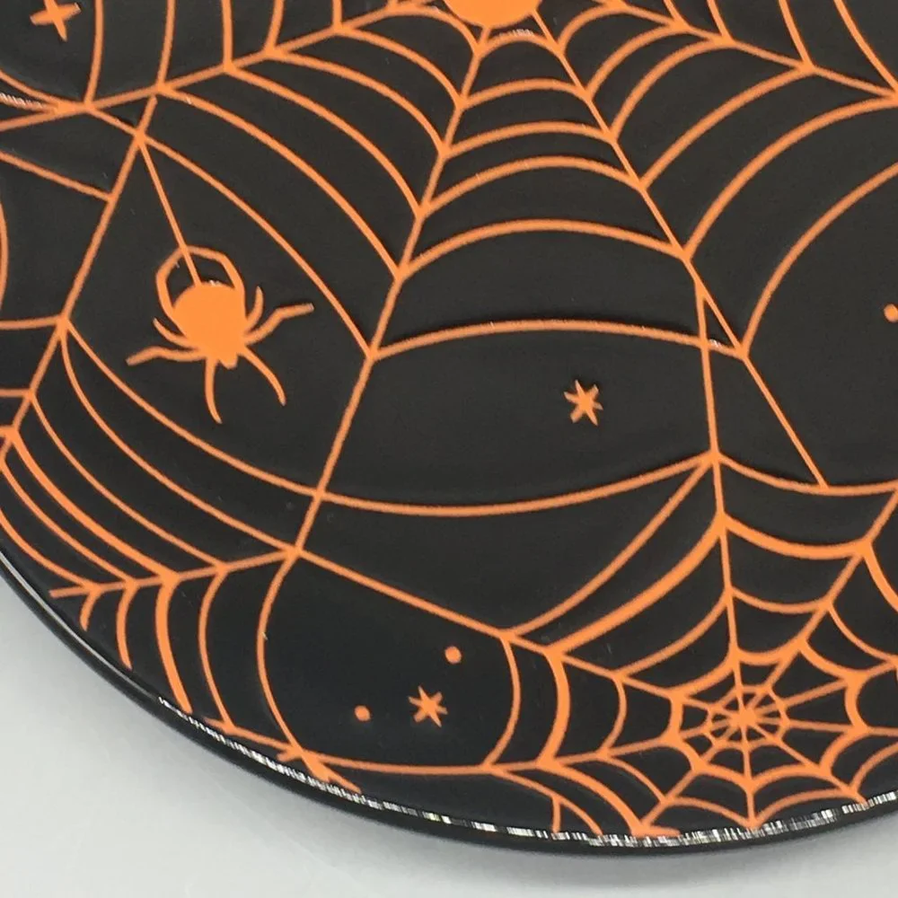 6 Zrike DISNEY Halloween MICKEY MOUSE Black Orange Spiderweb Plate Set Appetizer